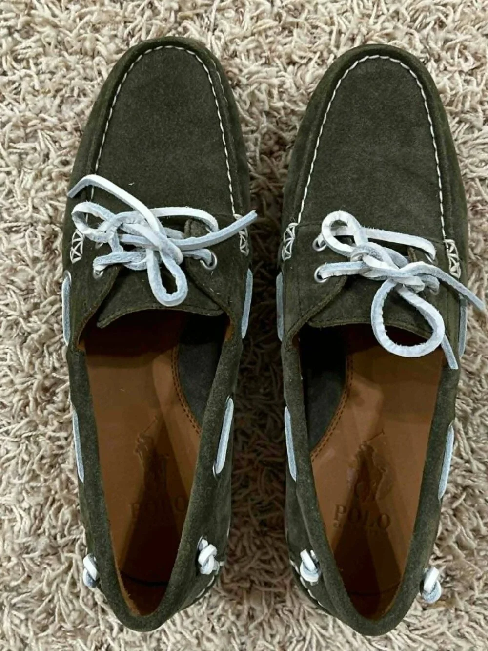 Polo Ralph Lauren Men’s Merton Suede Boat Shoes Olive, Size 9 (New)